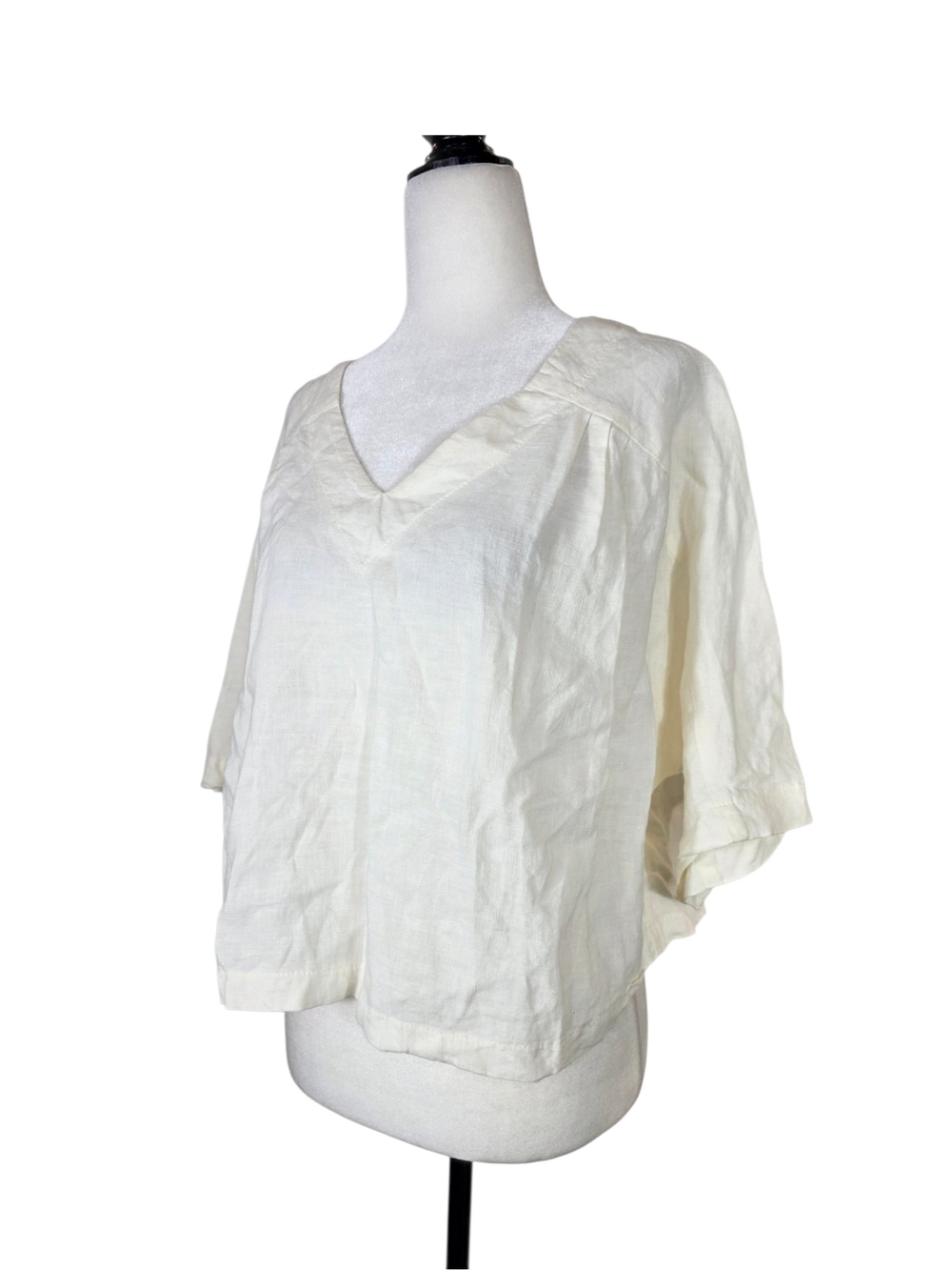 Jennifer Glasgow Bell sleeves Lightweight Cream V-Neck Linen Blouse